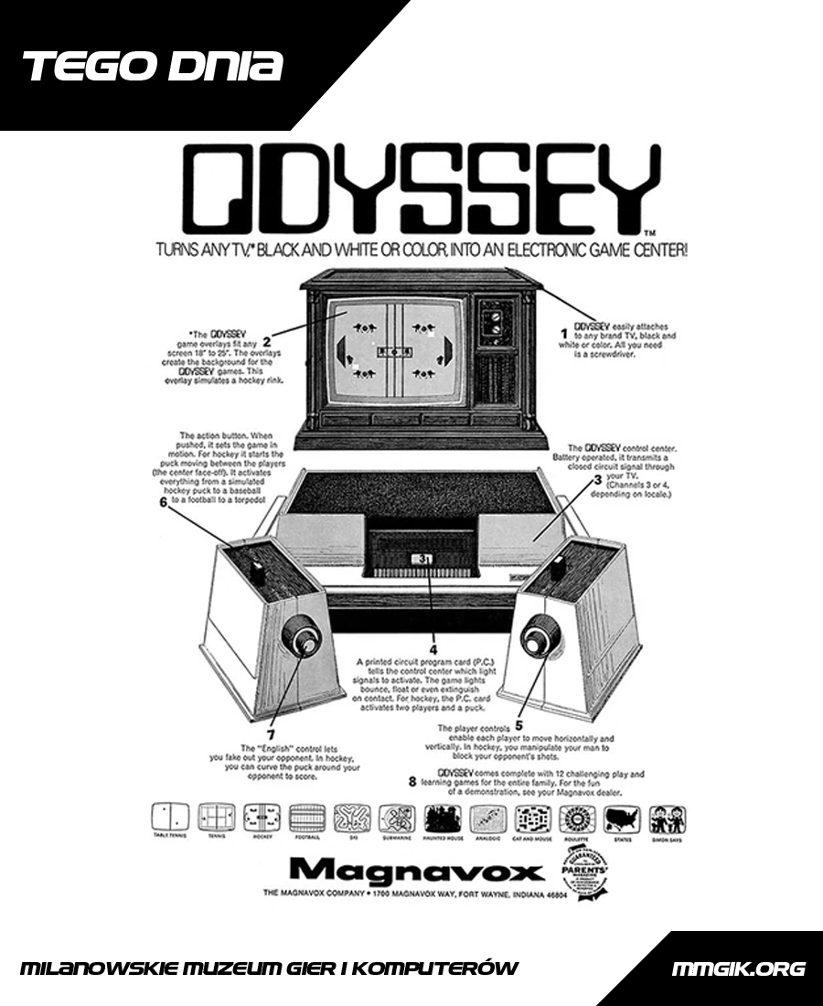 27 stycznia 1972 roku rozpoczęła się produkcja Magnavox Oddysey - pierwszej komercyjnie dostępnej, domowej konsoli do gier w historii.
